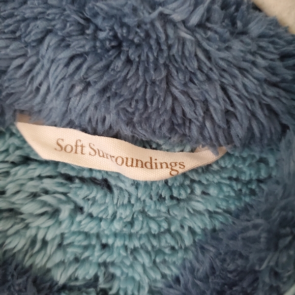 Soft Surroundings Women's Sherpa Pullover Sweater Small Blue Quarter Zip Pockets - Picture 3 of 8